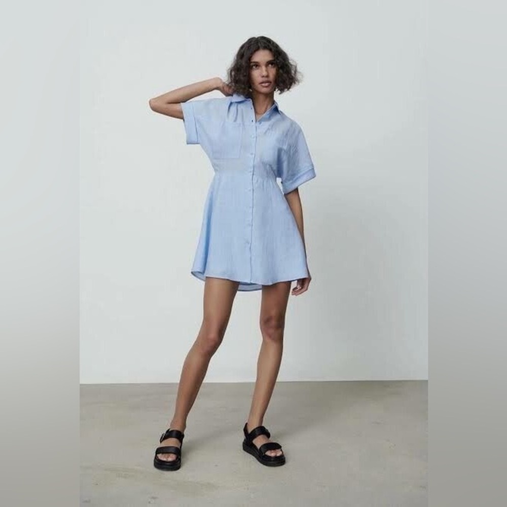 Zara Light Blue Shirt Dress